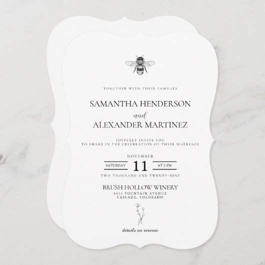 Invitation Garden Bee avec Mariage de code QR (Devant / Derrière)