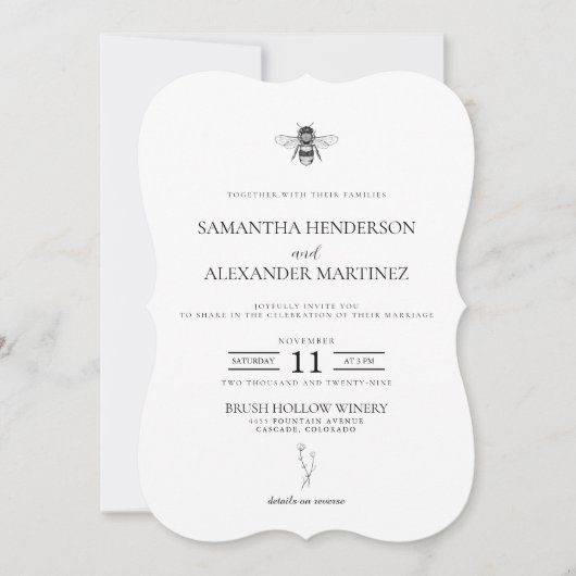 Invitation Garden Bee avec Mariage de code QR (Devant)