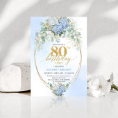 Invitation Garden Blue Hydrangea Gold 80th Birthday Invites