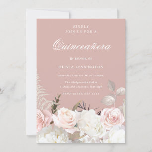 Invitation Garden Blush & White Floral Quinceanera Party