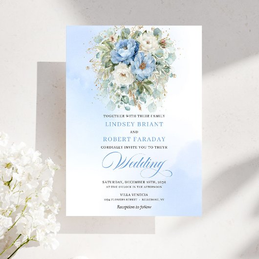 Invitation Garden Bohemian Pastel Blue White Peony Wedding