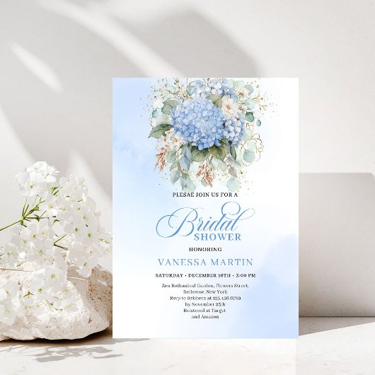 Invitation Garden Boho Blue Hydrangea Bridal Shower Invitatio