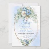 Invitation Garden Boho Dusty Blue Flowers Greenery Baby Showe (Devant)