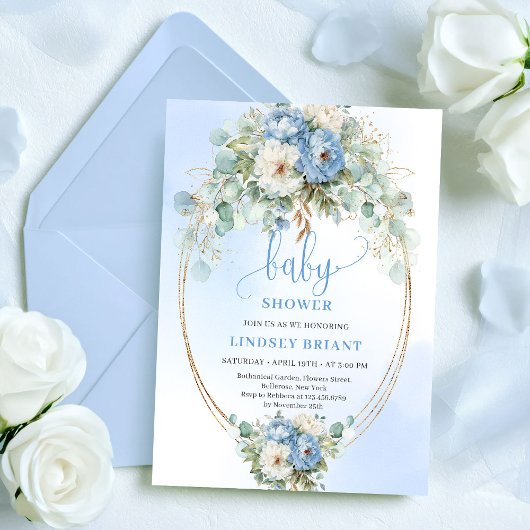 Invitation Garden Boho Dusty Blue Flowers Greenery Baby Showe