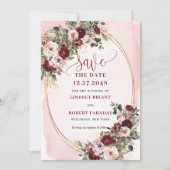Invitation Garden Boho Merlot Blush Gold Roses Save the Date (Devant)