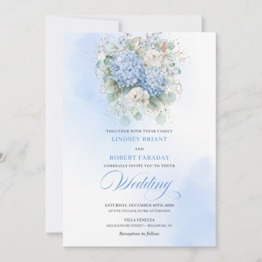 Invitation Garden Boho Pastel Blue Hydrangea Wedding Invite (Devant)