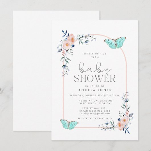Invitation Garden Butterfly Girl Baby Shower (Devant / Derrière)
