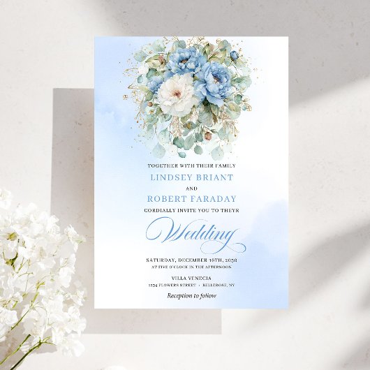 Invitation Garden Dusty Blue White Flowers Download Wedding