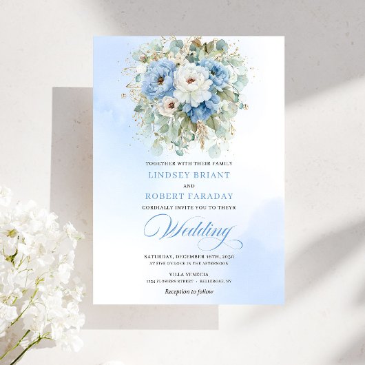 Invitation Garden Dusty Blue White Peony Gold Wedding