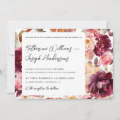 Invitation Garden Floral Bourgogne Script calligraphie Mariag (Devant)