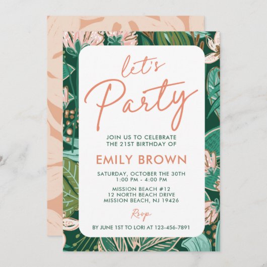 Invitation Garden Floral Faisons la fête n'importe quel âge A (Devant / Derrière)