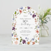Invitation Garden Flowers Botanical Script 90th Birthday (Debout devant)