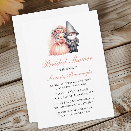 Invitation Garden Gnome Orange Fête des mariées mignonne Bois