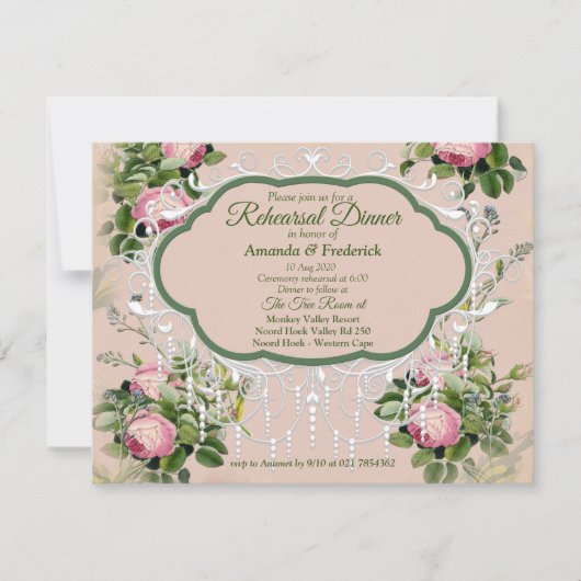 Invitation Garden Green - Soft Pink Roses Répétition dîner (Devant)