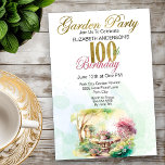 Invitation Garden Party 100e anniversaire<br><div class="desc">Jolie Watercolor Garden Party 100e anniversaire Invitations. Il Est Facile De Changer L'Exemple De Texte En Vous Propre En Cliquant Sur Personnaliser. Cliquez Sur Personnaliser Pour Modifier Le Type De Police,  La Couleur De Police,  La Taille De Police Ou Pour Ajouter/Supprimer/Modifier Le Texte Ou Les Éléments De Création.</div>