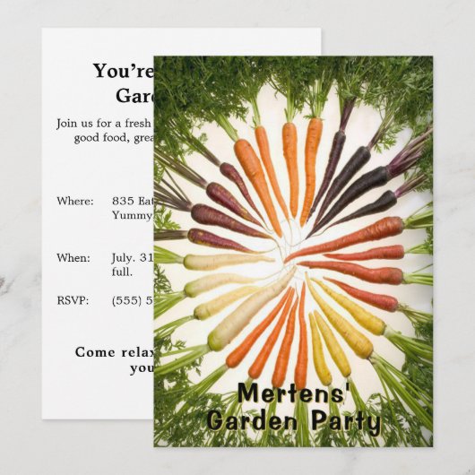 Invitation Garden Party Carrot Rainbow Colorful Custom (Devant / Derrière)