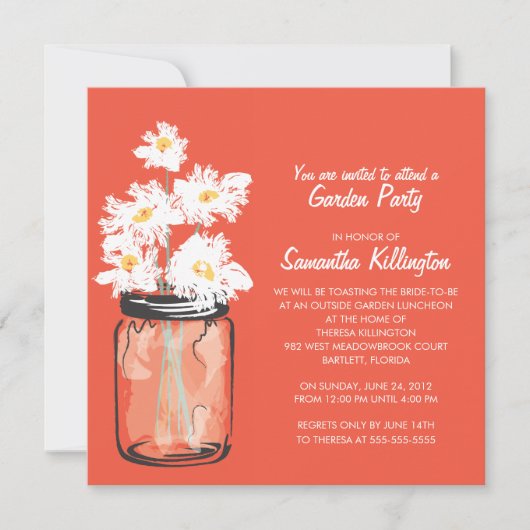 Invitation Garden Party Mason Jar & White Daisies (Devant)