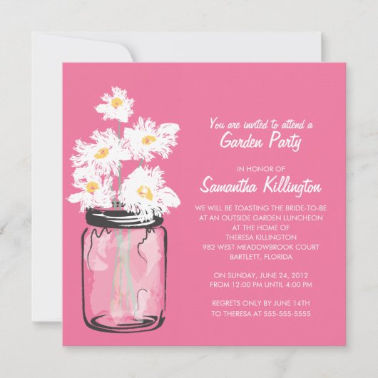 Invitation Garden Party Mason Jar & White Daisies (Devant)