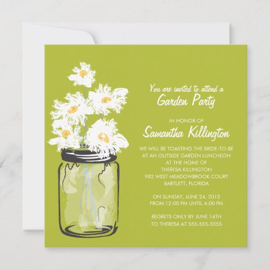 Invitation Garden Party Mason Jar & White Daisies (Devant)