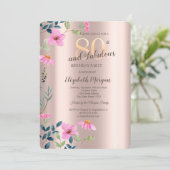 Invitation Garden Pink Flowers Rose Gold 80e anniversaire (Debout devant)