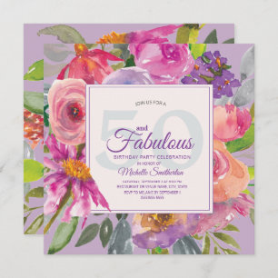 Invitation Garden Purple rose floral 50 et fabuleux