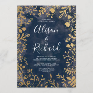 Invitation Garden Starry Night Gold et Mariage de marine Invi