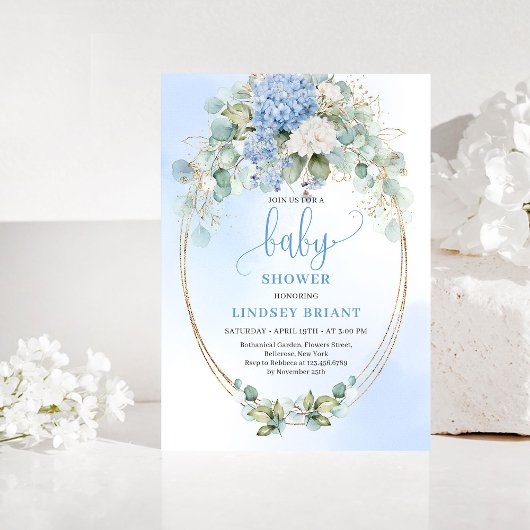 Invitation Garden Style Blue Hydrangeas Baby Shower Invitatio