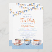 Invitation Garden Tea Party Blue Peach Lights Fête des mariée (Devant / Derrière)