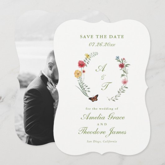 Invitation Garden Wedding Die Cut Save the Date Card (Devant / Derrière)
