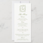 Invitation Garden Wedding Sage Green Monogram Crest Menu Card (Devant)