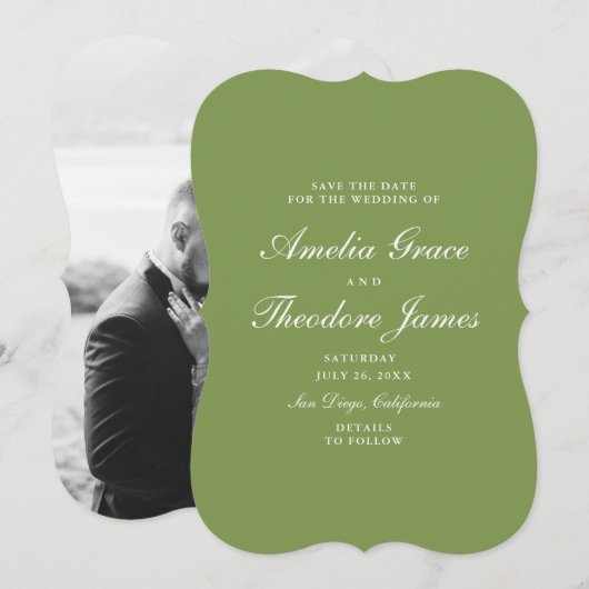 Invitation Garden Wedding Save the Date Die-Cut Green (Devant / Derrière)