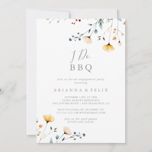 Invitation Garden Wildflower I Do BBQ Engagement Party (Devant)