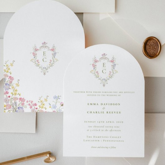 Invitation Garden Wildflowers Crest Spring Summer Wedding