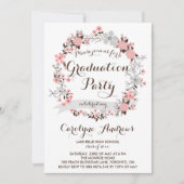 Invitation Garden Wreath | Graduation florale rose et gris (Devant)