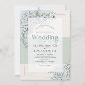 Invitation Gardenia Botanique Sage Vert Mariage moderne (Devant)