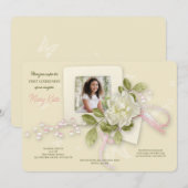 Invitation Gardenia et papillons Photo Communion (Devant / Derrière)