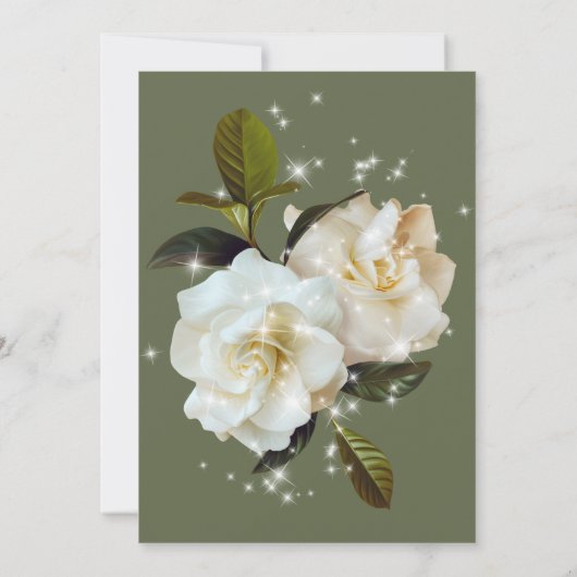 Invitation Gardenias blanches modernes sur Sage Sparkle Maria (Dos)