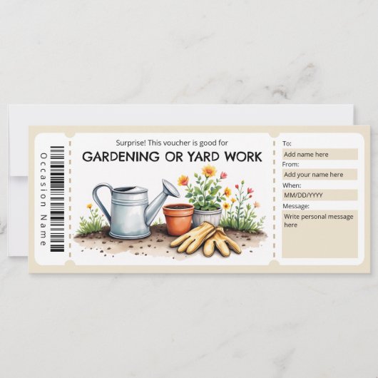 Invitation Gardening and Yard Work Certificate (Devant)