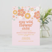 Invitation Garder Wild Flower Retro Fleur anniversaire (Debout devant)