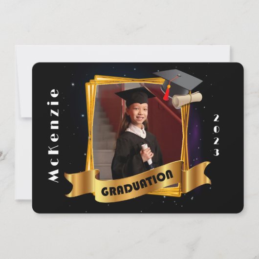 Invitation Gardergarten Graduten Gold Frame Ajouter photo (Devant)