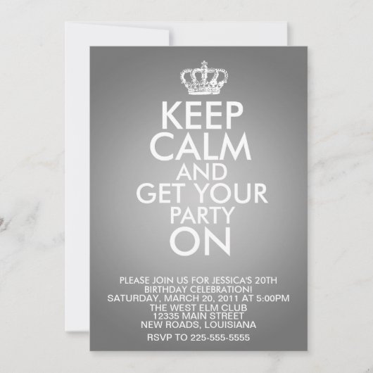 Invitation Gardez l'anniversaire calme (Devant)