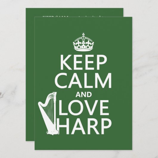 Invitation Gardez le calme et aimez l'harpe (toute couleur (Devant / Derrière)