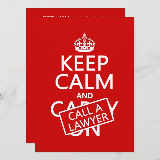 Invitation Gardez le calme et appelez un avocat (dans toute (Devant / Derrière)