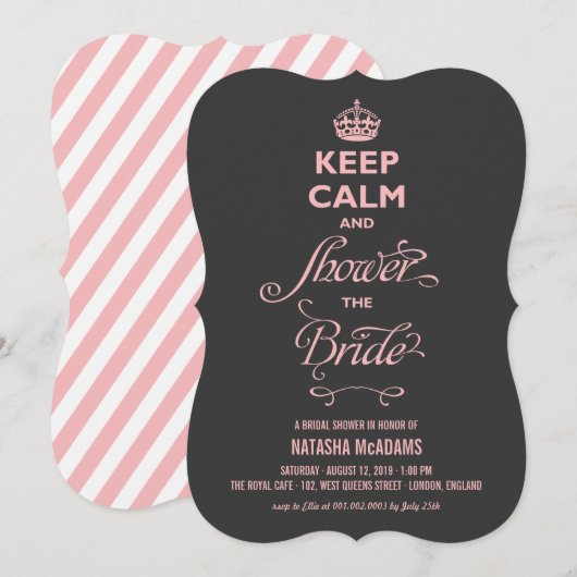 Invitation Gardez Le Calme Et La Douche La Mariée Texte Rose  (Devant / Derrière)