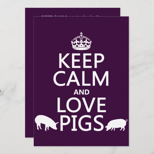 Invitation Gardez le calme et les cochons d'amour (toutes les (Devant / Derrière)