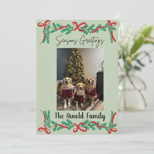 Invitation Garland and Bows Seasons Greetings Card (Debout devant)