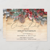 Invitation Garland & Berries Fête de Noël rustique (Devant / Derrière)