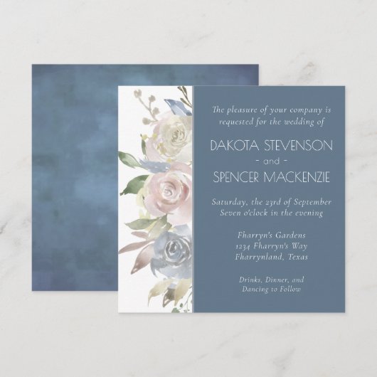 Invitation Garland floral bouché | Pastel Blue Cream Mariage (Devant / Derrière)