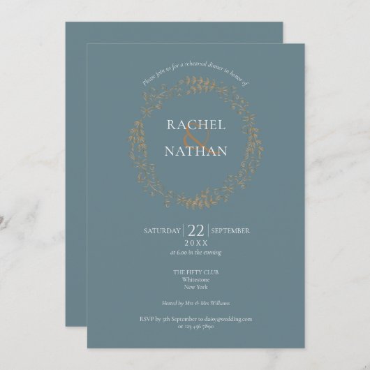 Invitation Garland floral moderne | Dîner de répétition (Devant / Derrière)