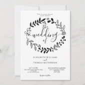 Invitation Garland Floral noir et blanc Mariage photo Invit (Devant)